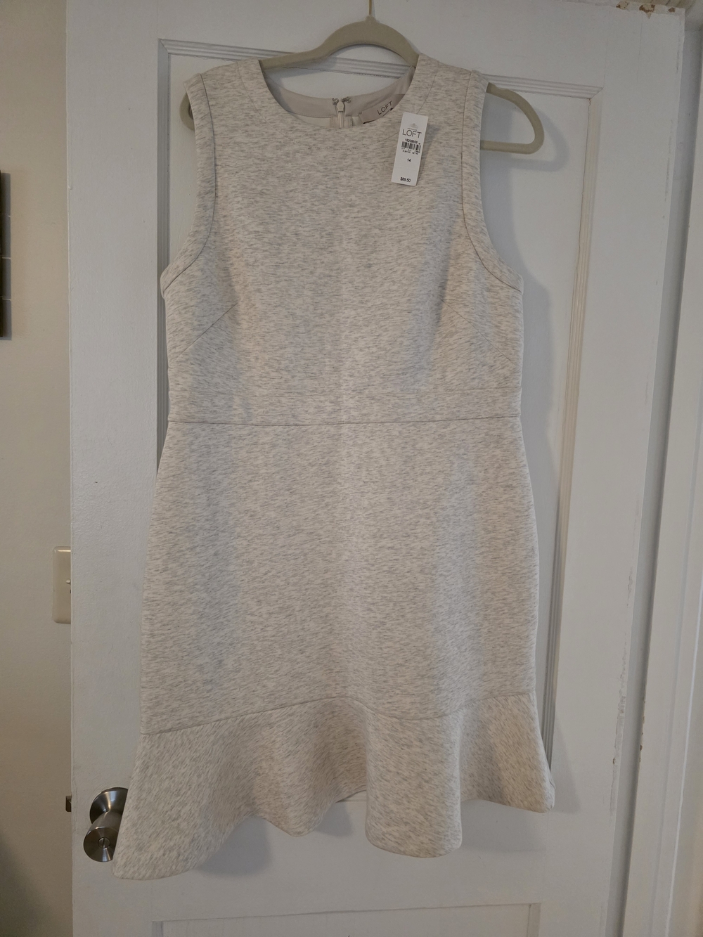 NWT LOFT Light Cream & Gray Sleeveless Flounce-Hem Dress - Size 14